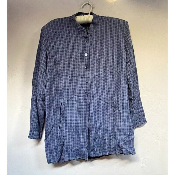 Fine Line Womens Small Plaid Half Button Long Sleeve Shirt Tunic Top Casual - Picture 1 of 8